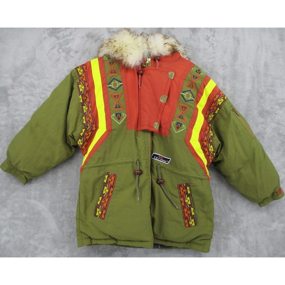 Vintage Triple FAT Goose Jacket Girls 14 Aztec Southwestern Down Filled Retro 90